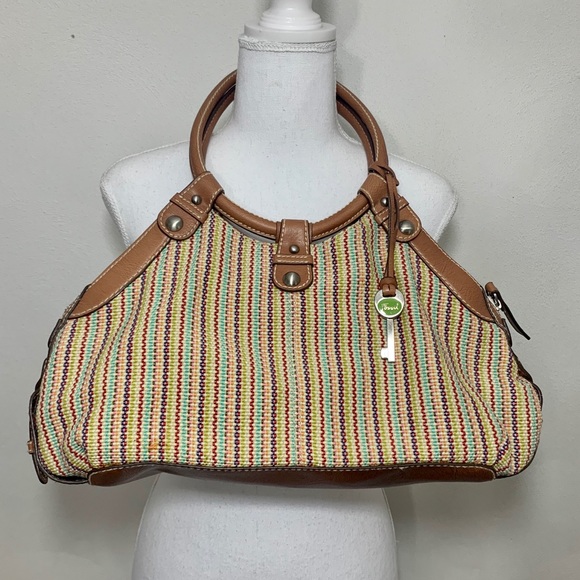 Fossil Handbags - Fossil Multicolor Stitched Straw Frame Handbag